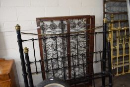 Black painted iron and brass bed frame, 140cm wide