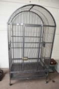 GREY POWDER COATED PARROT CAGE ON CASTERS, WITH DOMED TOP, 171CM HIGH