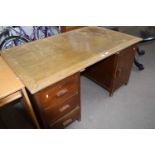 LARGE KNEEHOLE DESK WITH THREE DRAWERS TO ONE SIDE AND CUPBOARD TO OTHER, APPROX 152CM WIDE