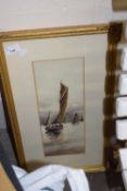 Study of fishing boats, initialled FK, watercolour, gilt framed and glazed