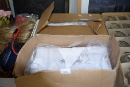 Two boxes of catering square ivy leaf table clothes