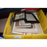 Box of assorted ephemera to include photographs, postcards, cigarette cards, etc