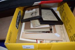 Box of assorted ephemera to include photographs, postcards, cigarette cards, etc