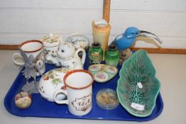 Tray of various assorted mixed ornaments, vases etc