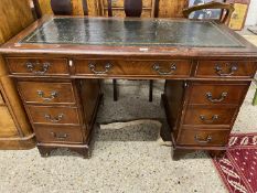 Reproduction leather topped twin pedestal office desk, 122cm wide