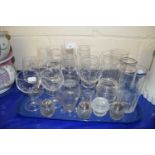 Tray of various assorted drinking glasses and other items