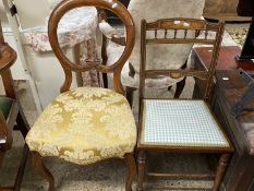 Edwardian inlaid bedroom chair together with a Victorian balloon back dining chair with gold