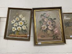 G M Jamieson, two studies vases of flowers, oil on canvas, framed