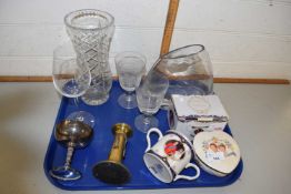 Mixed Lot: Various ceramics and glass wares to include royalty editions, brass candlestick etc