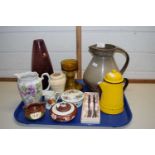 Mixed Lot: Various assorted glass wares, enamel hot water jug, assorted trinket boxes and other