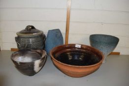 Collection of five pieces of various Studio Pottery to include abstract vase marked John Booth 2003