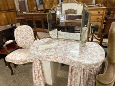 Fabric covered twin pedestal dressing table and similarly upholstered chair (2)