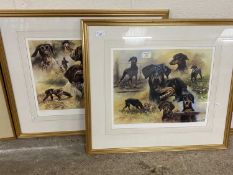 Mick Cawston, two coloured prints, dogs