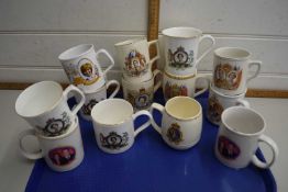 Tray of various royal commemorative mugs