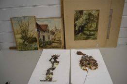 Mixed Lot: Various small watercolours, unframed, African butterfly pictures etc