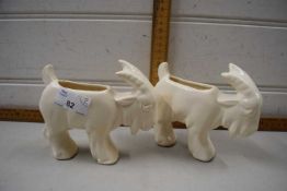 Pair of cream Art Deco style goat spill vases
