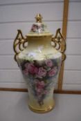 20th Century large floral and gilt decorated double handled vase