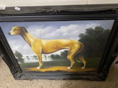 Contemporary school study of a greyhound set in a black finish frame