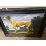Contemporary school study of a greyhound set in a black finish frame