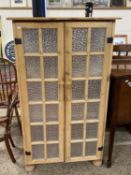Pine cupboard with frosted glass doors and sides, 76cm wide