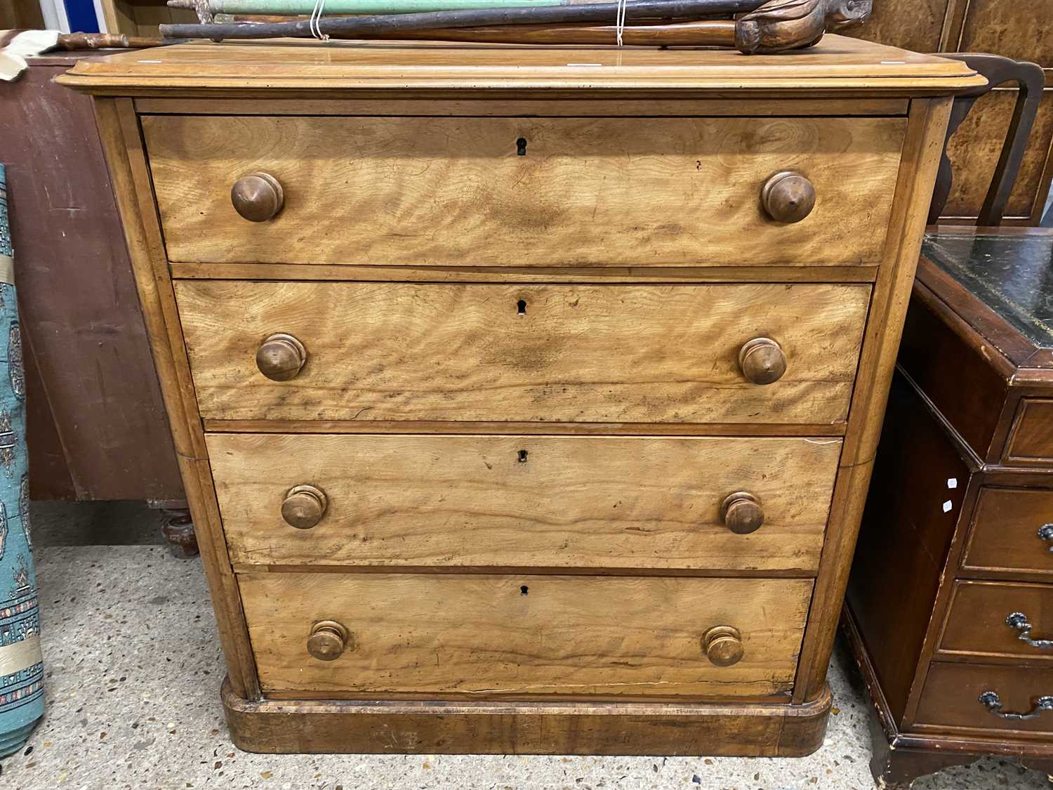 Victorian satin wood four drawer chest with turned knob handles, 107cm wide