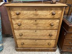 Victorian satin wood four drawer chest with turned knob handles, 107cm wide