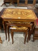 Nest of three modern floral inlaid tables, largest 66cm wide
