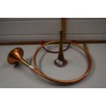 A copper hunting horn and a small hunting horn (2)