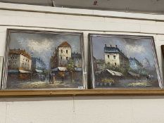 E.Arone, pair of contemporary continental street scenes, oil on canvas