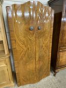 Art Deco walnut veneered double door wardrobe, 91cm wide