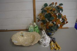 Mixed Lot: Chinese glass model of a pot plant together with various assorted ceramics, cutlery etc