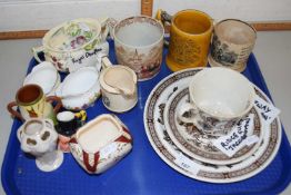 Tray of mixed wares to include 19th Century transfer printed mugs, a Royal Doulton Kirkwood sugar