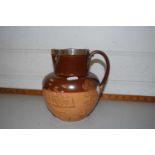 Doulton stone ware jug with silver rim (a/f)