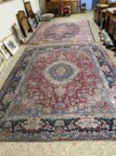 Large 20th Century floral patterned rug with central medallion, approx 380 x 300cm