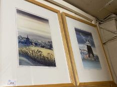 Nicholas Barnham, coloured print, Burnham Overy Town and Burnham Overy Windmill
