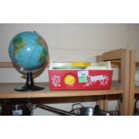 Fisherprice music box/record player together with a small globe on stand