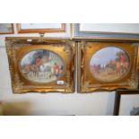 Two oval hunting prints in moulded gilt frames (2)