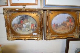 Two oval hunting prints in moulded gilt frames (2)