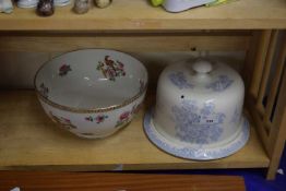A Burleigh Asiatic Pheasants blue and white cheese dome and cover together with an Old Nankin bowl