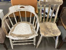 Vintage painted armchair and a painted kitchen chair (2)