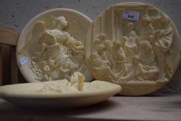 Three resin relief moulded collectors plates of classical scenes