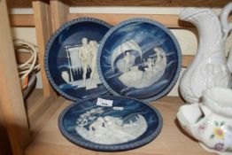 Three Lapis blue Incolay cameo stone collectors plates (3)