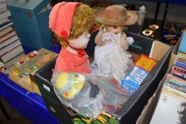 Three dolls and two other small dolls, boxed