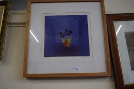Christine McArthur, Dark Pansies, coloured print, framed and glazed