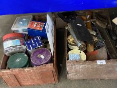 Two boxes of various tools, garage clearance items etc
