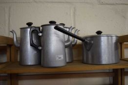 Large Crown Merton metal saucepan and lid together with three similar coffee pots