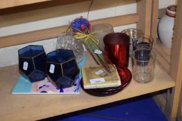 Mixed Lot: A pair of hexagonal blue glass tealight holders together with others similar etc