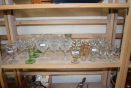 Quantity of assorted drinking glass to include wine glasses, spirit glasses etc