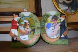 Pair of oval photograph frames modelled with foxes