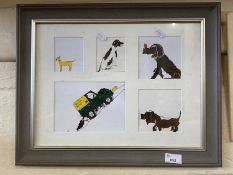 Framed montage study, British Army Landrover and dogs